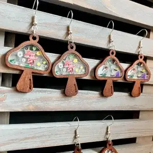 Wooden Mushroom Earrings