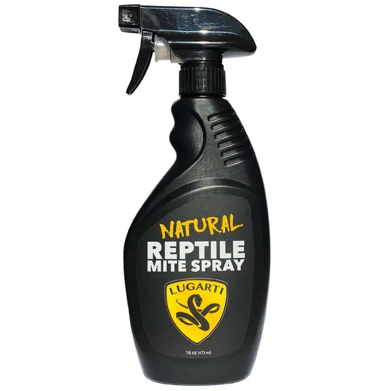 A photo of the Lugarti Natural Reptile Mite Spray bottle on a white background